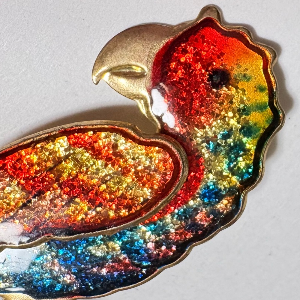 Vintage gold tone and Colorful Parrot Brooch